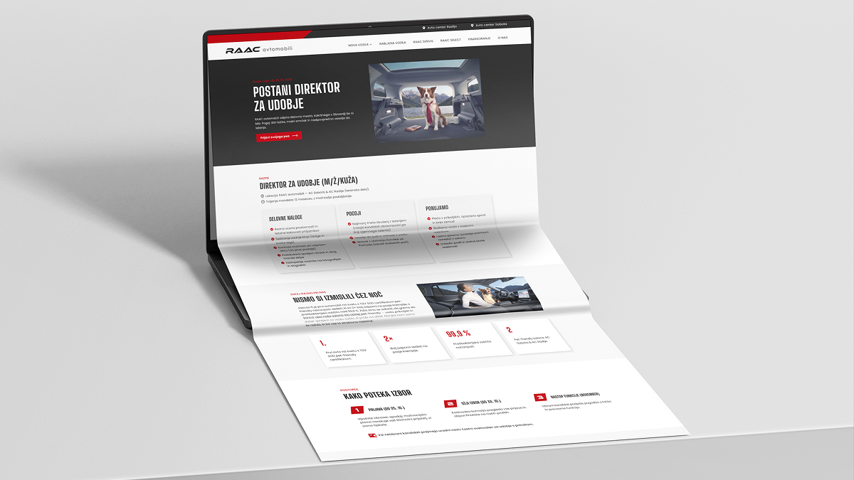 Izrada web stranica – agencija Bloom: web stranica za RAAC avtomobili (kampanja Direktor za udobnost)