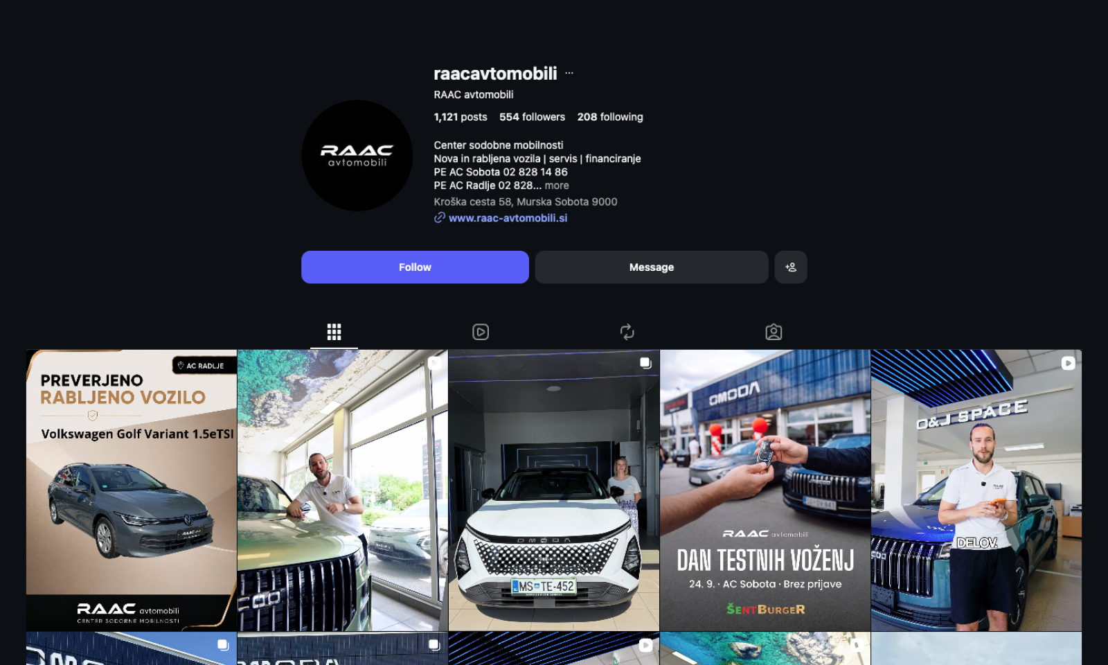 Objedinjavanje društvenih mreža za RAAC avtomobili: jedinstveni Instagram profil raacavtomobili