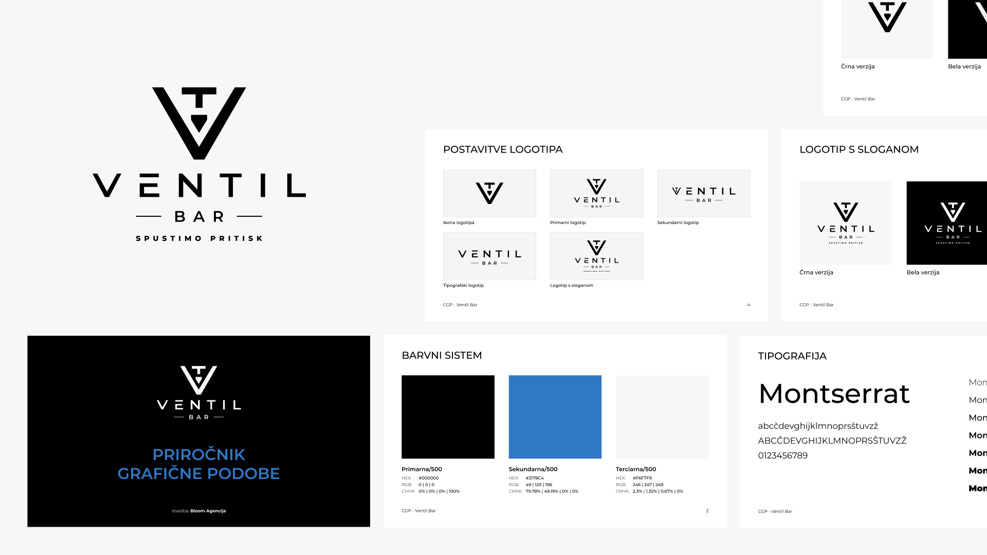 Vizualni identitet za Ventil Bar (Tapro d.o.o.): pregled logotipa, sustava boja i tipografije Montserrat