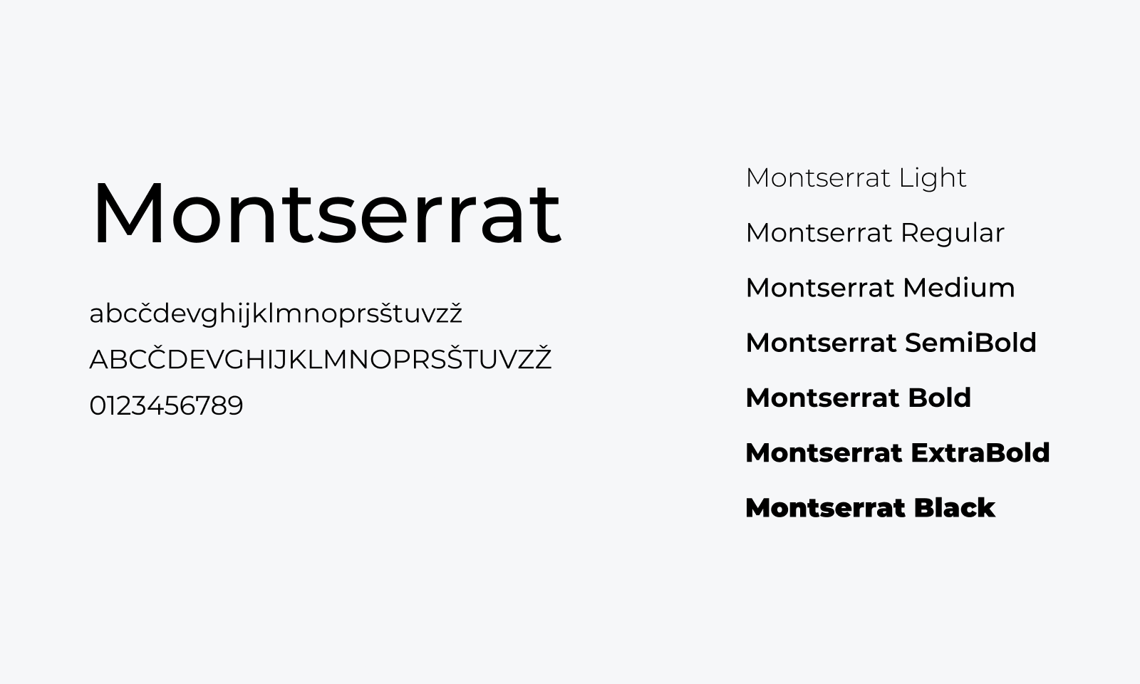 Ventil Bar: tipografija Montserrat u različitim debljinama