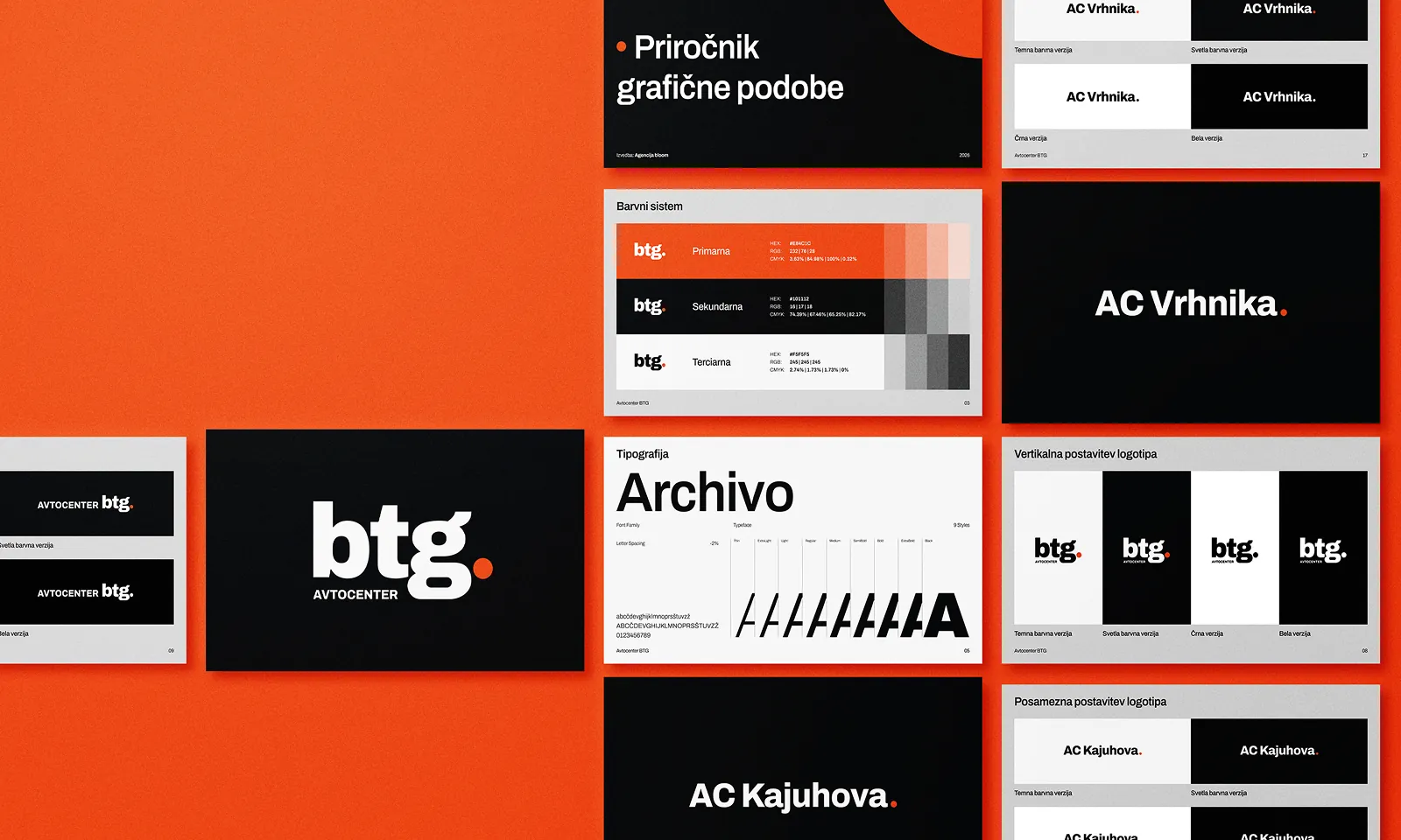 Klijent Avtocenter BTG: redizajn logotipa, logotipi salona AC Kajuhova i AC Vrhnika, vizualni identitet