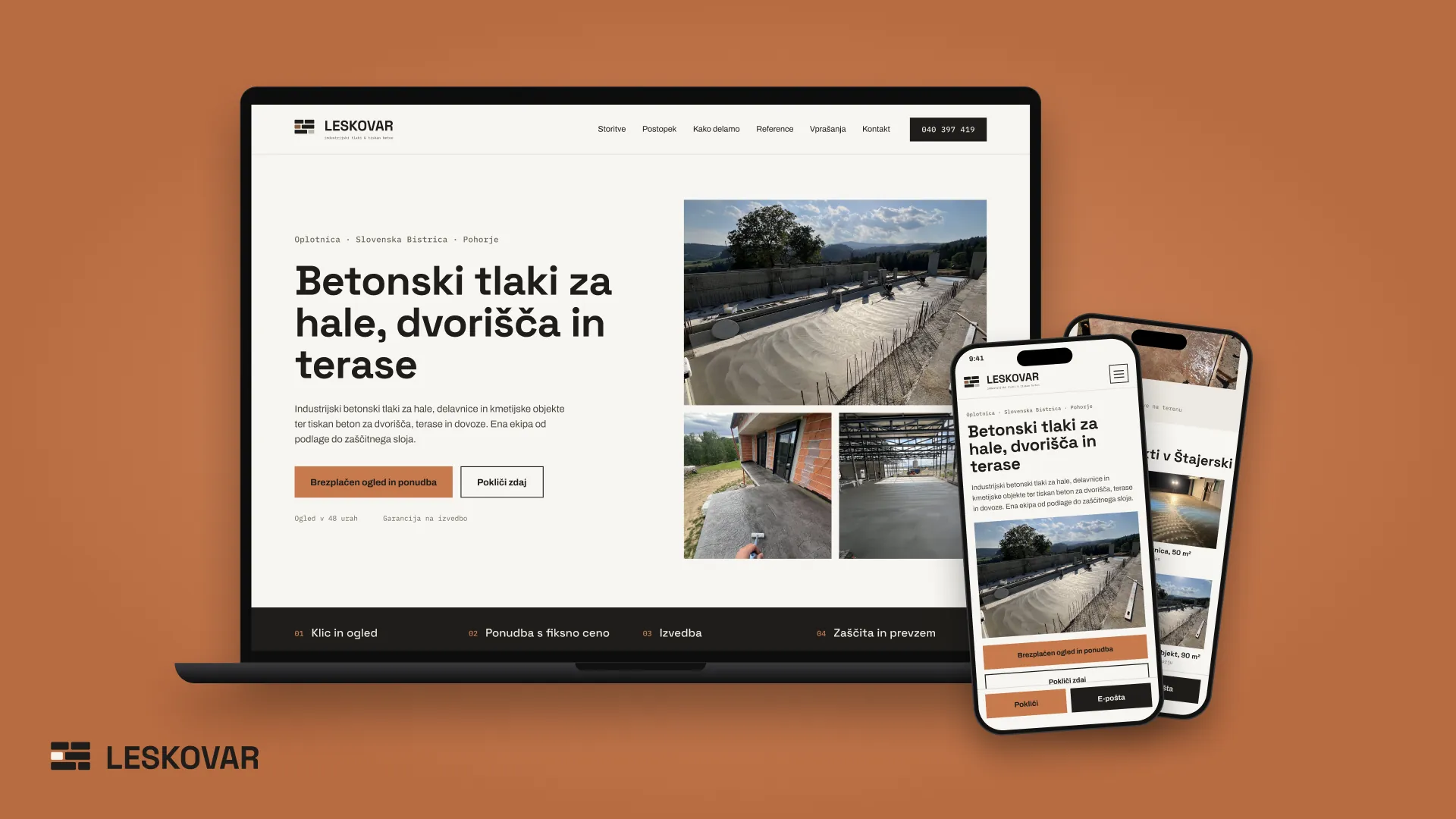 Prezentacijska web stranica Tlaki Leskovar na mobitelu i računalu
