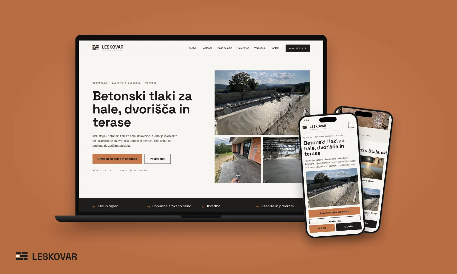 Prezentacijska web stranica Tlaki Leskovar na mobitelu i računalu